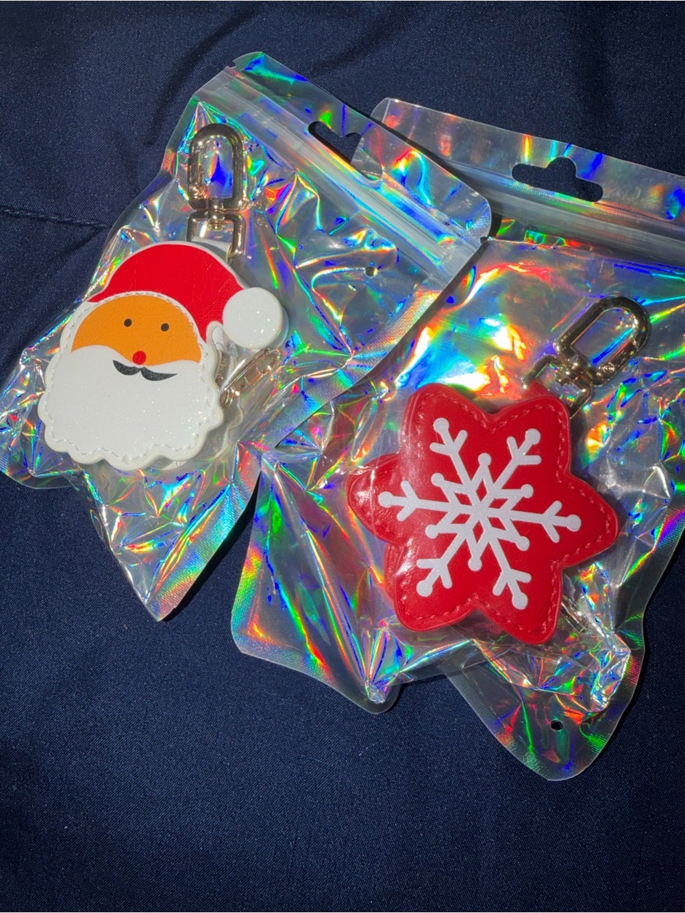Women Holiday Santa & Snowflake Keychain Set - Red & White